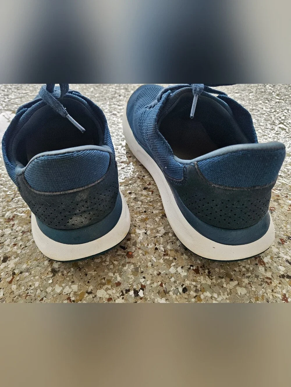 Men's Navy Knit Athletic Sneakers with White Sole and Lime Accent